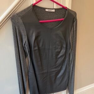 Bailey 44 light gray Long Sleeve Top with faux leather front medium